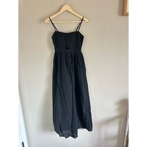 Cotton Sleeveless Pockets Cutout Long Dress Black‎ Commense small